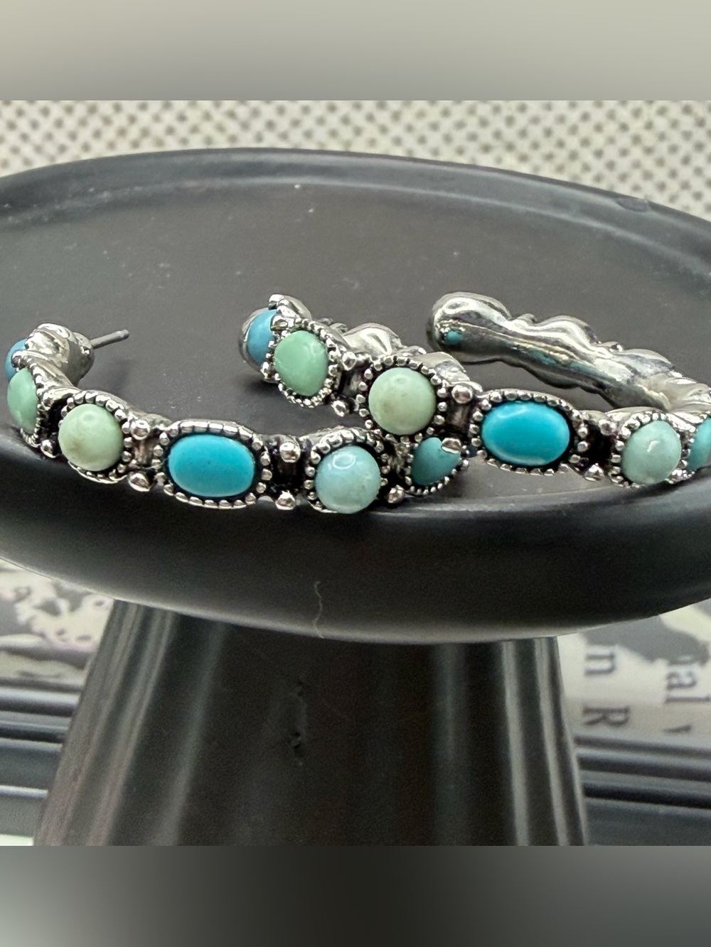 Lucky Brand Silver Hoop Earrings with Turquoise & Aqua Stones